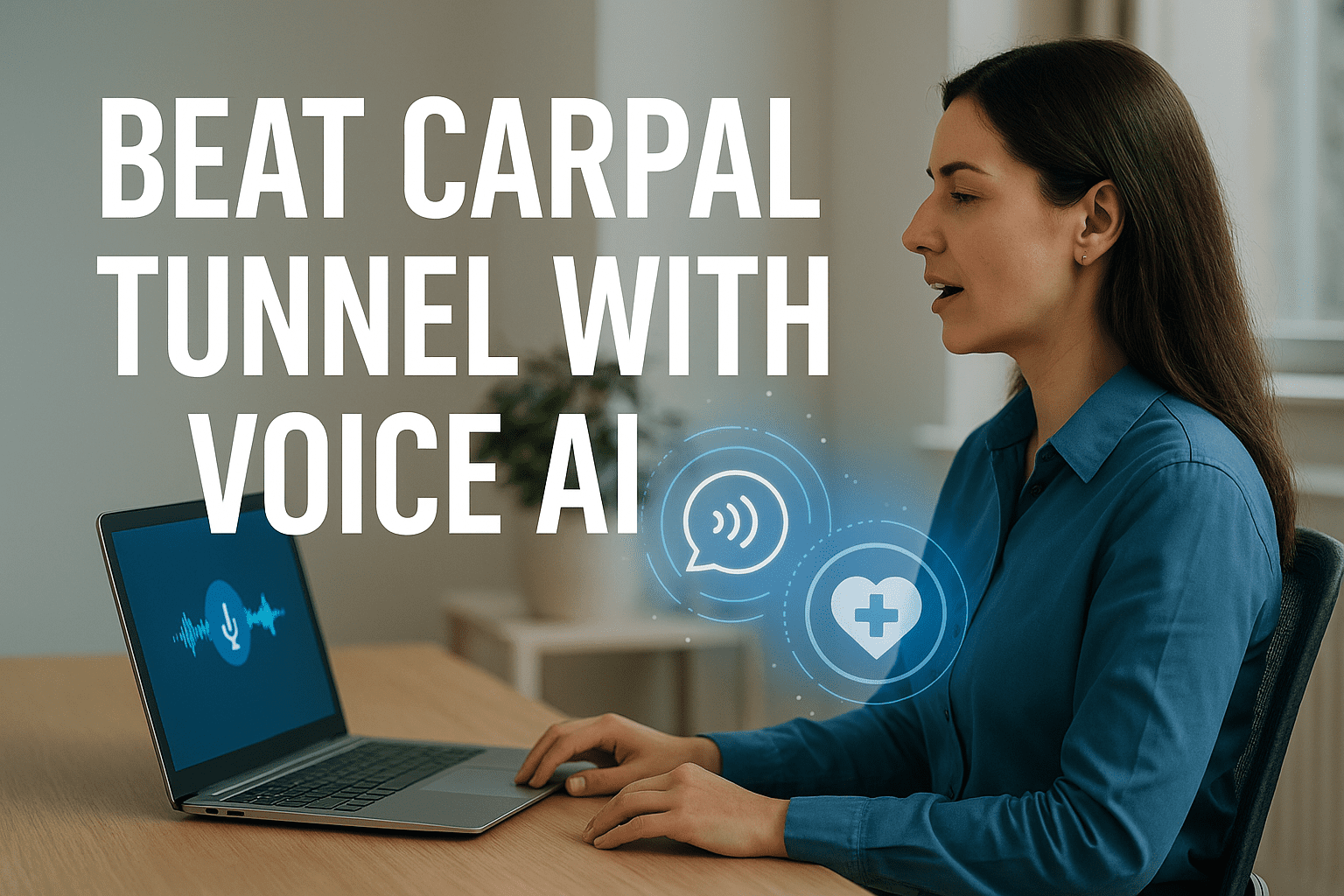 Beat Carpal Tunnel with Voice AI illustration showing professional using voice assistant