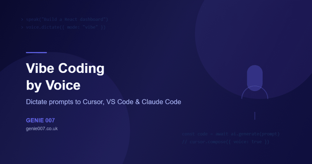 Vibe coding voice dictation guide — dictate prompts to Cursor and VS Code with Genie 007