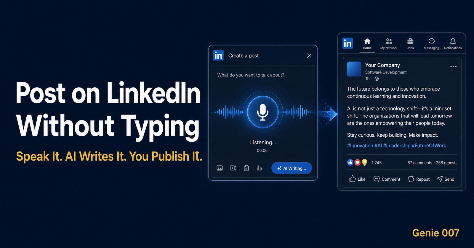 post on LinkedIn without typing
