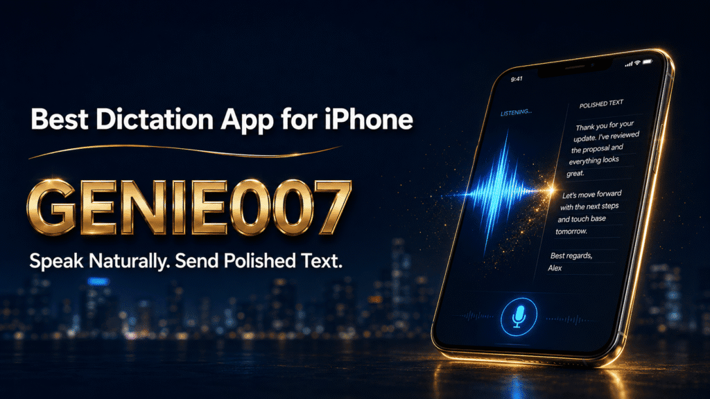 Best Dictation App for iPhone 2026 Best dictation app for iPhone 2026: iPhone with Genie 007 voice to text soundwave